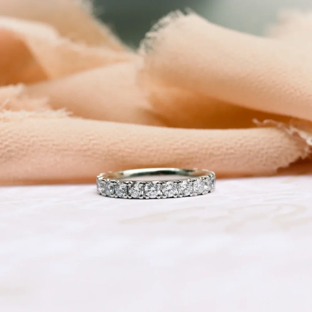 Stackable Sterling Silver Rings, 1.0Ct Moissanite Eternity Band For Women