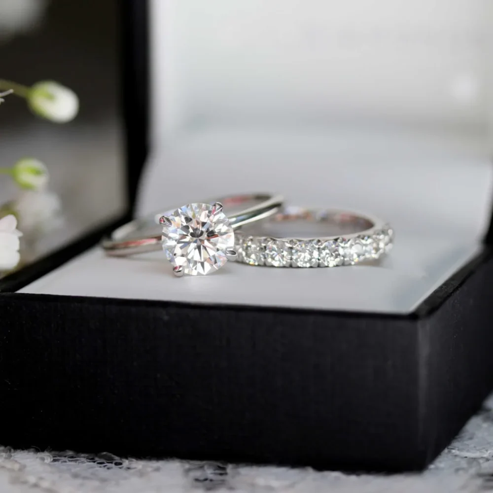 Stackable Sterling Silver Rings, 1.0Ct Moissanite Eternity Band For Women