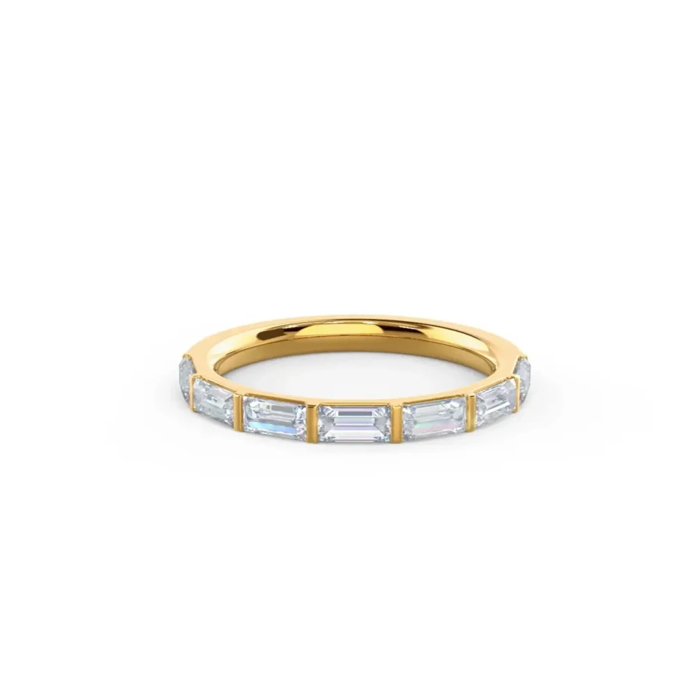 Baguette Wedding Band For Women, Moissanite Diamond Half Eternity Ring in 14K Gold