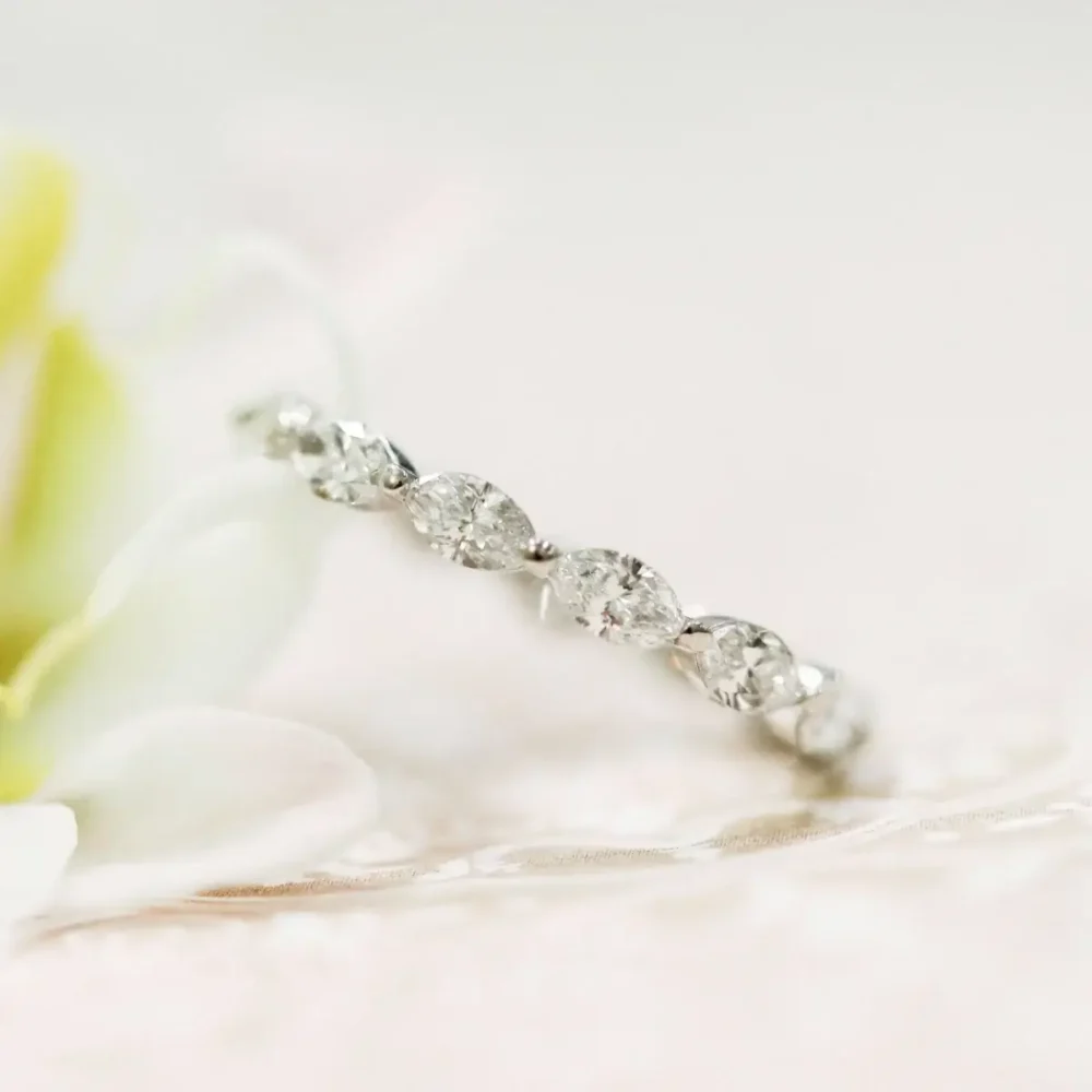 East West Marquise Engagement Ring, 2.0Ct Moissanite Wedding Band Crafted in 14K Gold