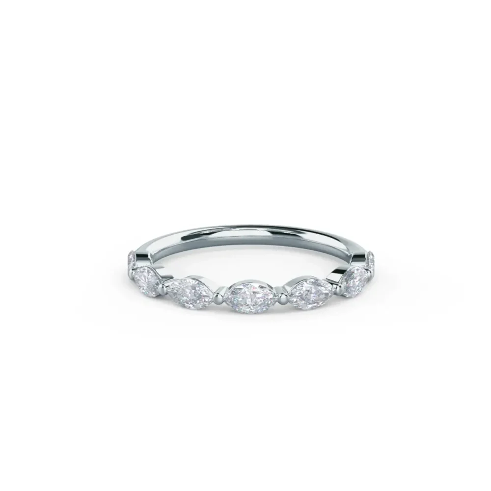 Marquise Diamond Wedding Ring, East West Half Eternity Moissanite Ring For Women in 14K Gold