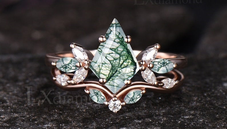 Top 10 Moss Agate Wedding Ring Sets: A Unique and Meaningful Choice for Your Special Day moss agate wedding ring set
