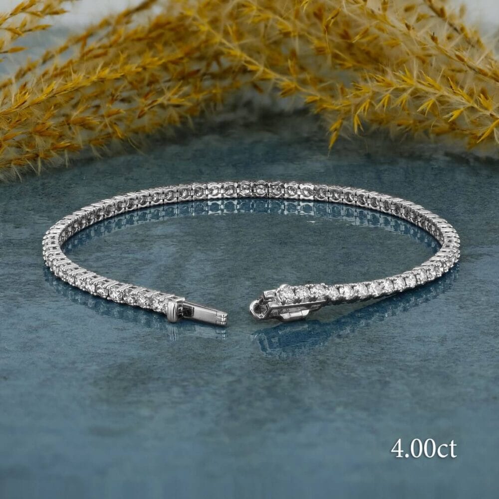 2ct Moissanite Tennis Bracelet For Women Claw Setting Classic Design in 14K Pure White Gold Secure doble Lock