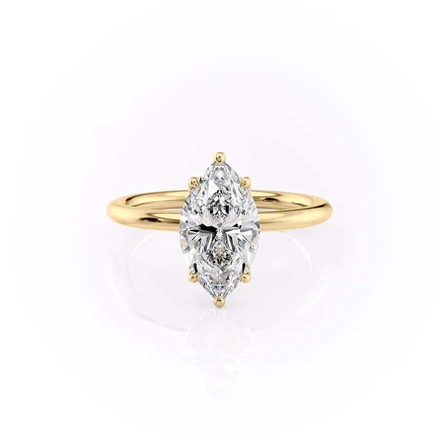 our 3 carat marquise moissanite ring Features a unique petal leaf design and a classic solitaire setting