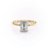 4 Carat Emerald Cut Moissanite Ring Hidden Halo Twisted wedding Band Crafted in Gold