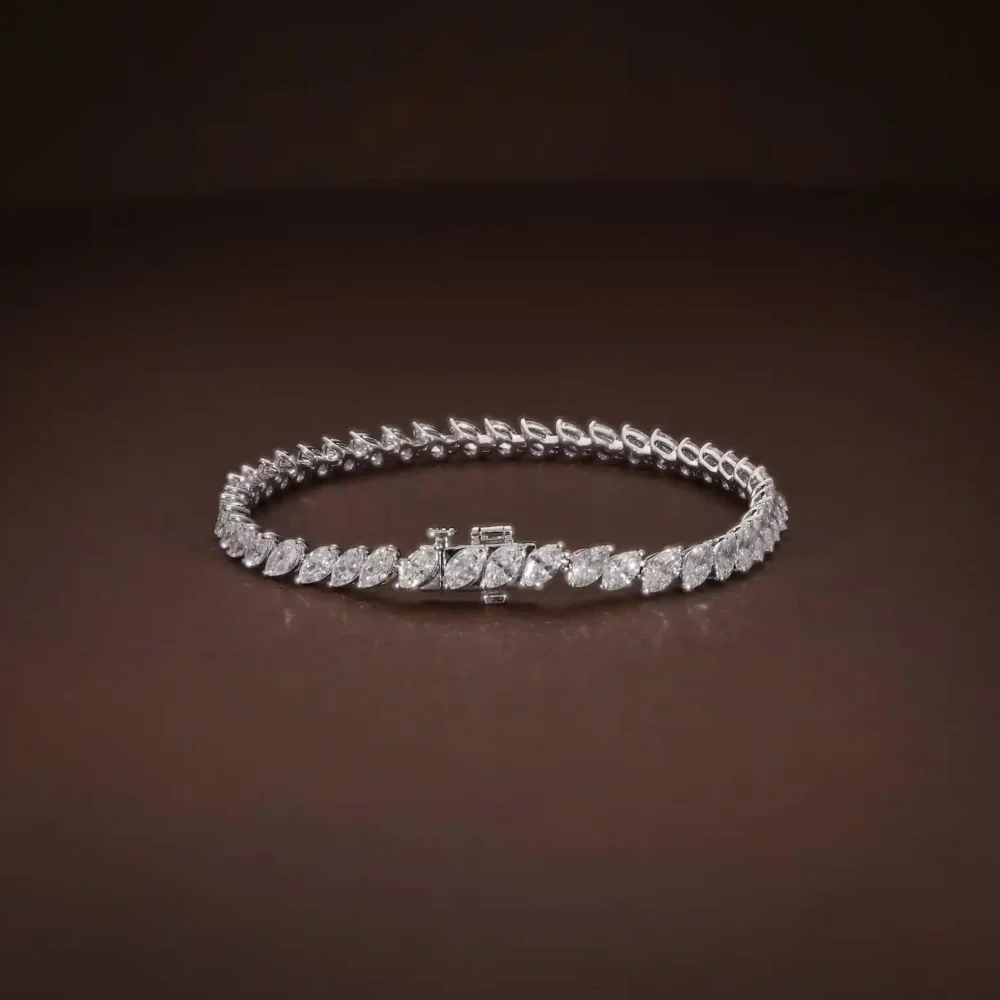 7Ct Moissanite Diamond Designer marquise tennis bracelet in 14K Gold For 7th anniversary
