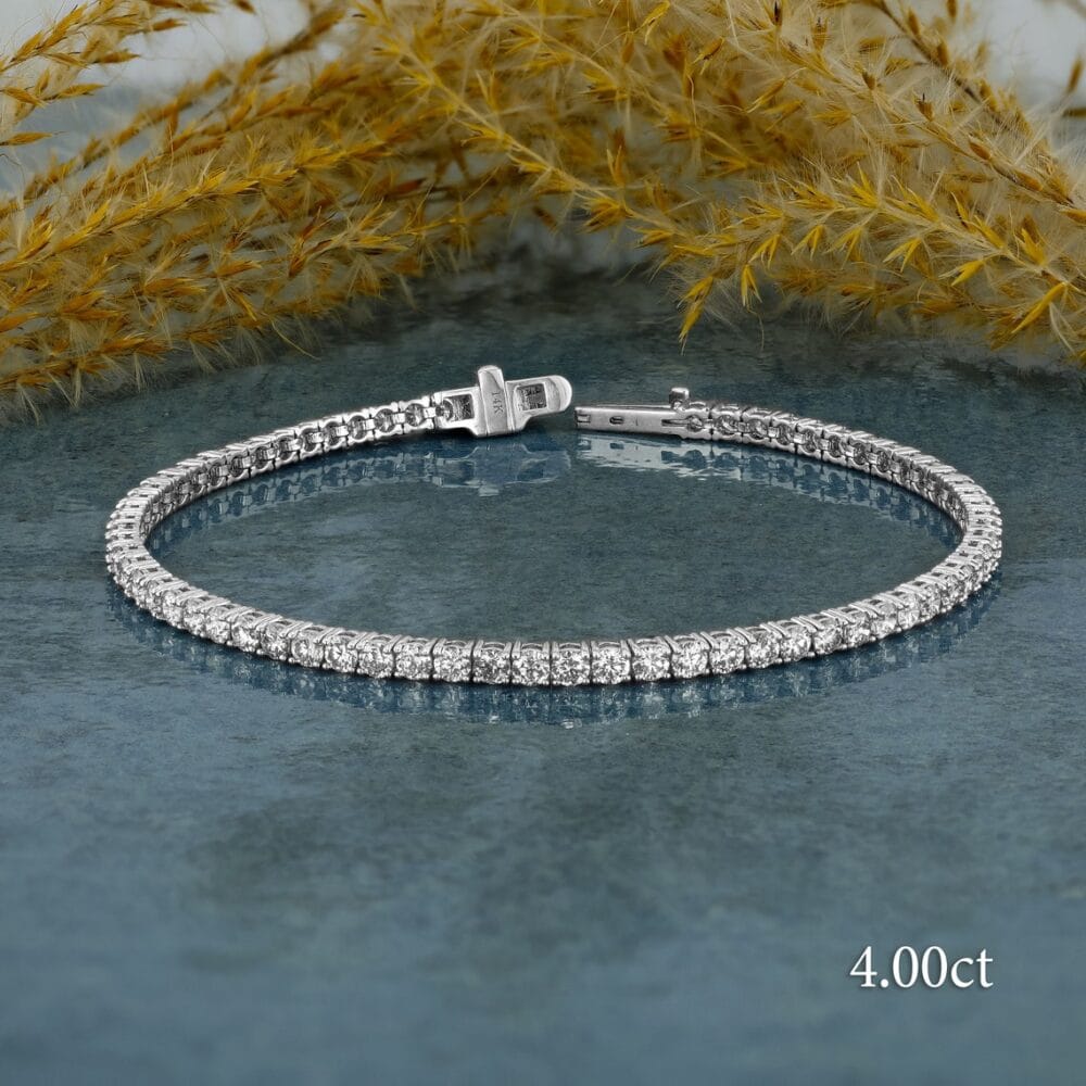 A stunning 3 Ct Moissanite tennis bracelet adorned with sparkling diamonds, showcasing elegance and luxury