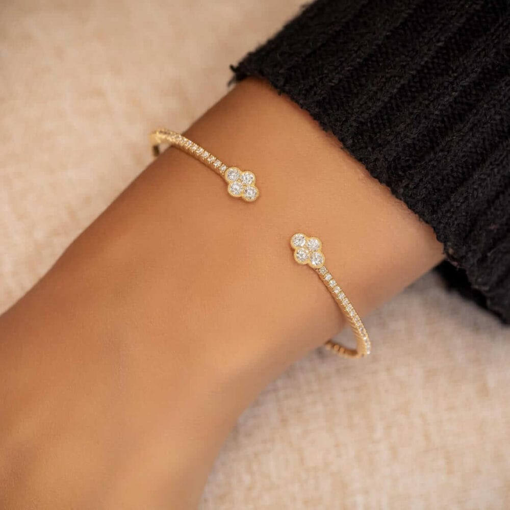 Celebrate tradition with this 14K Gold Beaded Bangle Bracelet for women, featuring half diamond accents. A stunning piece that adds elegance to any outfit