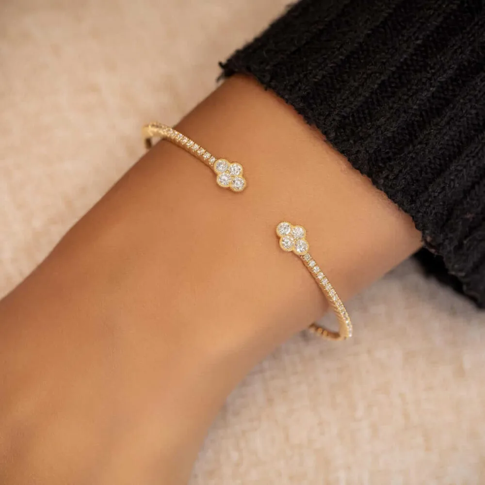 Celebrate tradition with this 14K Gold Beaded Bangle Bracelet for women, featuring half diamond accents. A stunning piece that adds elegance to any outfit