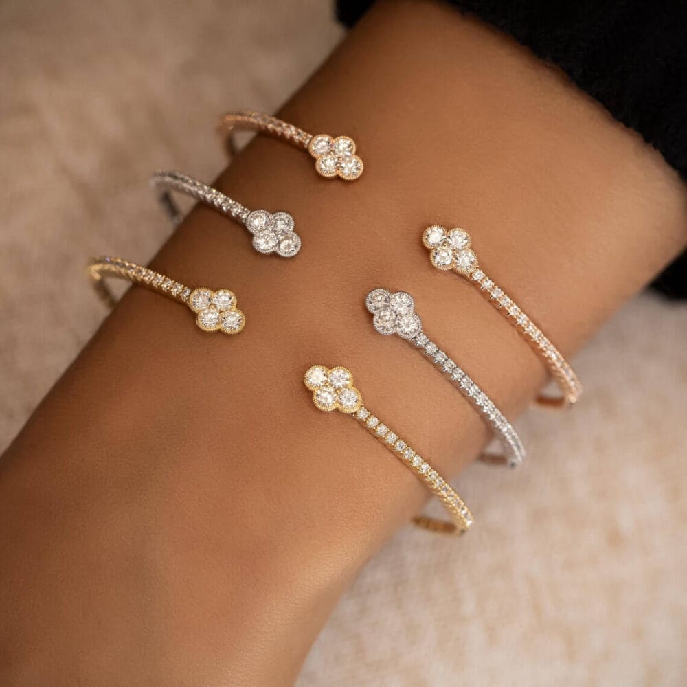 Discover the elegance of this traditional Half Diamond Beaded Bangle Bracelet, crafted in luxurious 14K gold