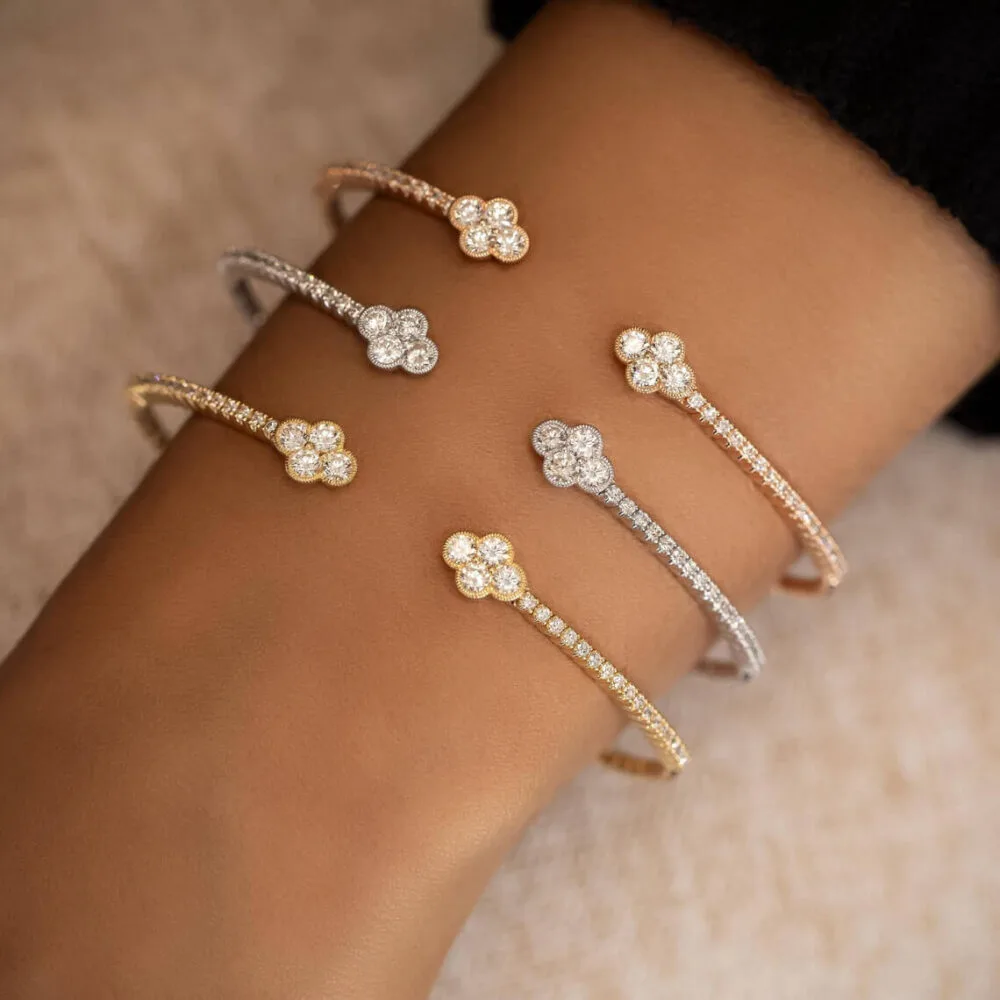 Discover the elegance of this traditional Half Diamond Beaded Bangle Bracelet, crafted in luxurious 14K gold