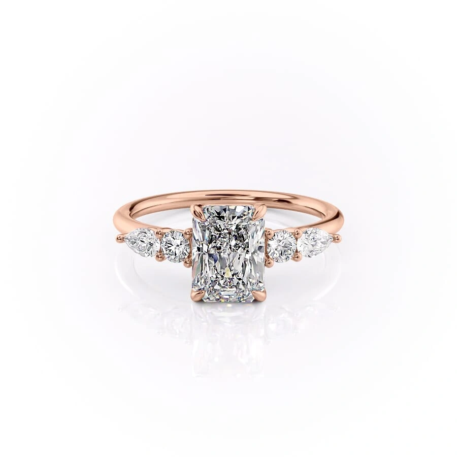 Moissanite Radiant Cut Engagement Ring with Pear & Round Stones cluster ring in Rose Gold