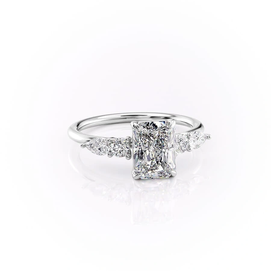 Moissanite Radiant Cut Engagement Ring with Pear & Round Stones cluster ring in White Gold