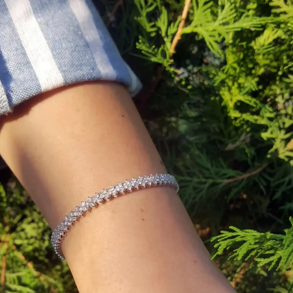 Moissanite diamond 4 carat tennis bracelet for her anniversary Crafted in White Gold Trio Diamond bracelet