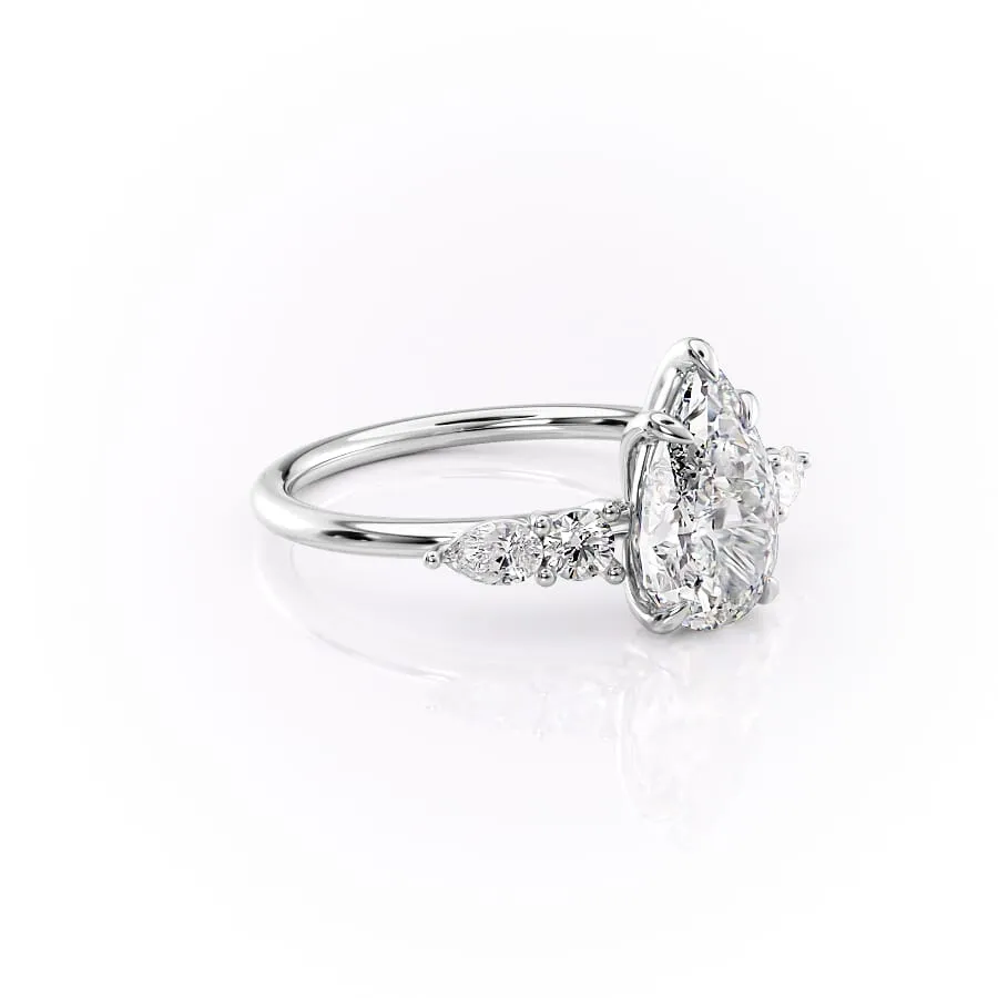Pear Shaped Moissanite Engagement Ring with Side Stones