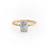 Radiant Hidden Halo Engagement Rings Crafted in 18k Gold Studded With Moissanite and twisted shank classic ring