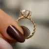 Round Cut Moissanite Engagement Ring | Twisted Shank & Hidden Halo | 14K Gold The Perfect Round Cut Moissanite Engagement Ring Crafted in 18 Or 14K Gold twisted shank design ring for Her anniversary gift