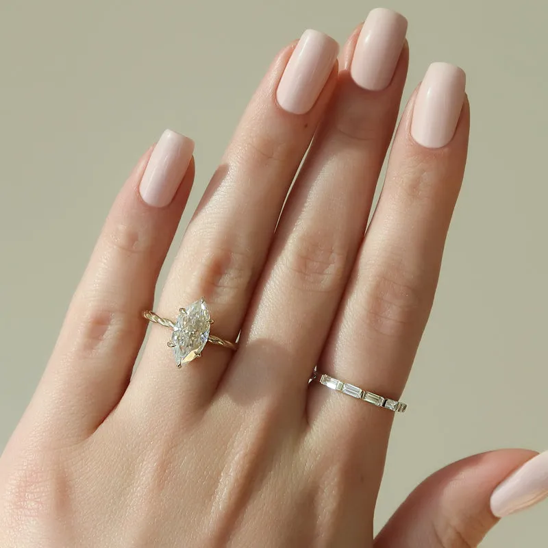 moissanite diamond marquise solitaire ring hidden halo with twisted band