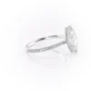 Sparkling marquise cut moissanite engagement ring with hidden halo.